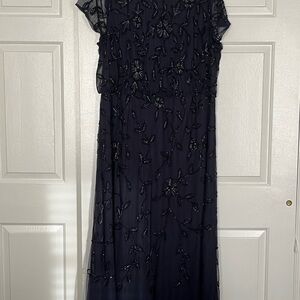 Adrianna Papell Navy Sequined Gown Size 22